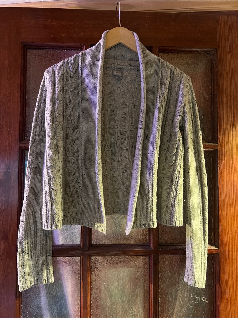 Converse Open-Front Cable Knit Cardigan Sweater - Gray